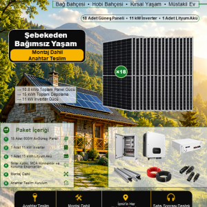18 panel off-grid GES premium paket bağ evi yayla evi kırsal yaşam güneş enerjisi sistemi